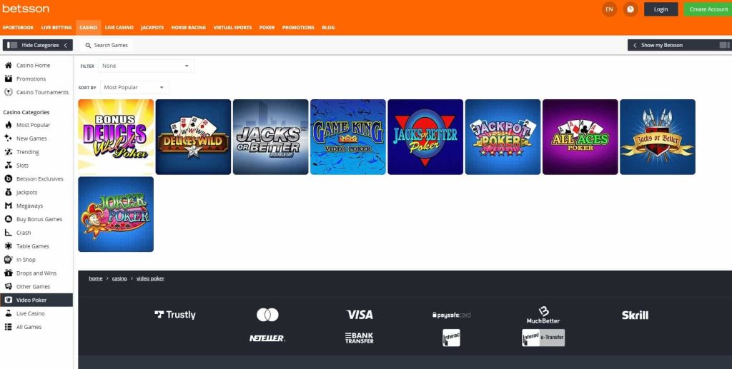 betsson-Available-Games-Video-Poker